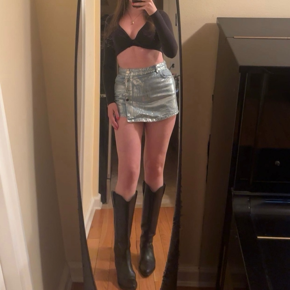 Zara Blue Metallic Denim skort